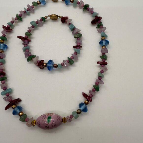 Cloisonné Bead Necklace with Multicolor Natural Stone & Glass and Bracelet - Picture 16 of 16